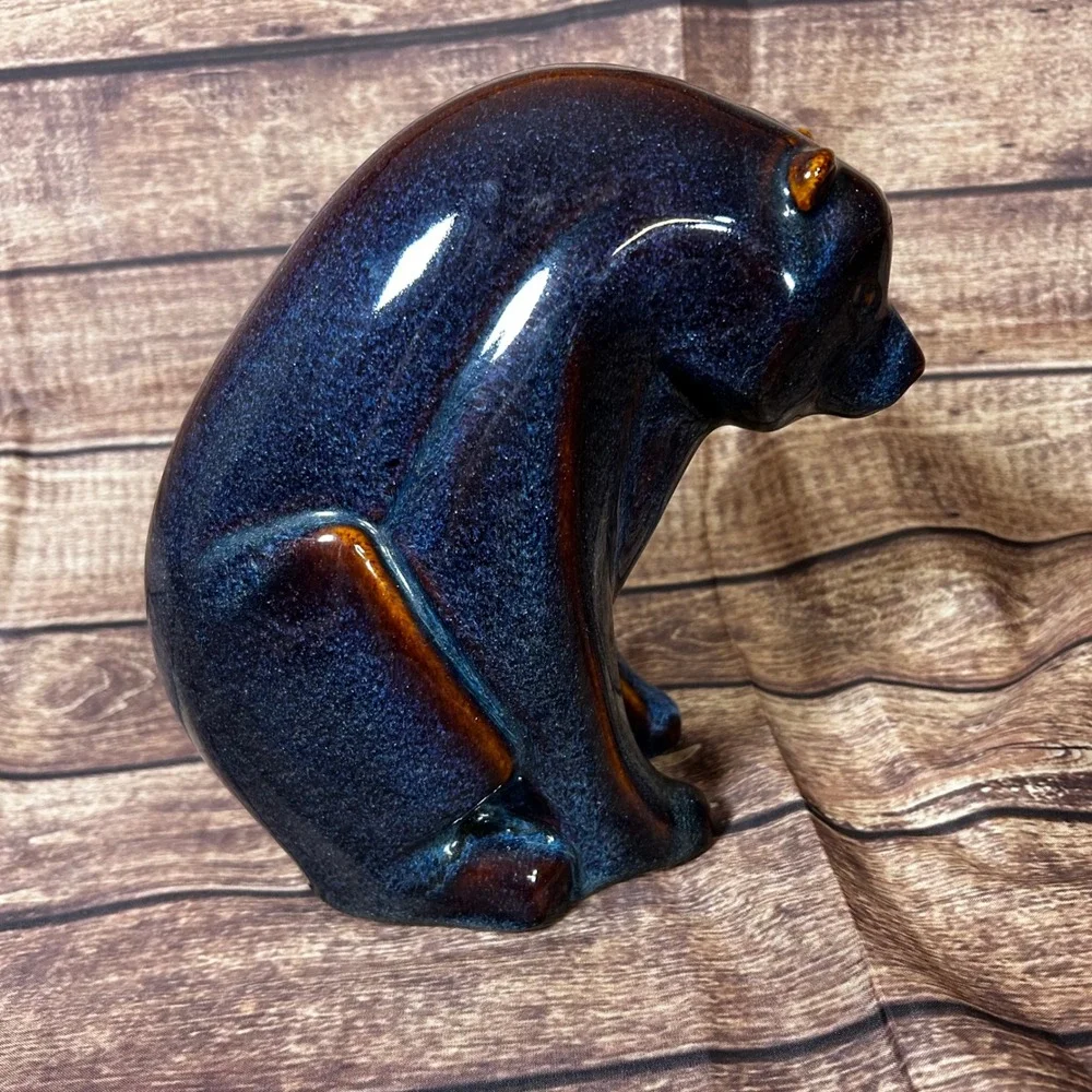 Vintage Blue Brown Reactive Glaze Ceramic Bear Figurine Mid Century‎ Modern 8.5